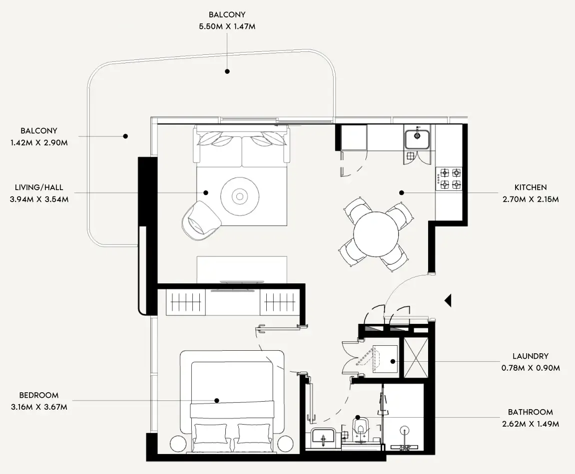 Azizi Leily 1 bed floor plan, 644 sqft