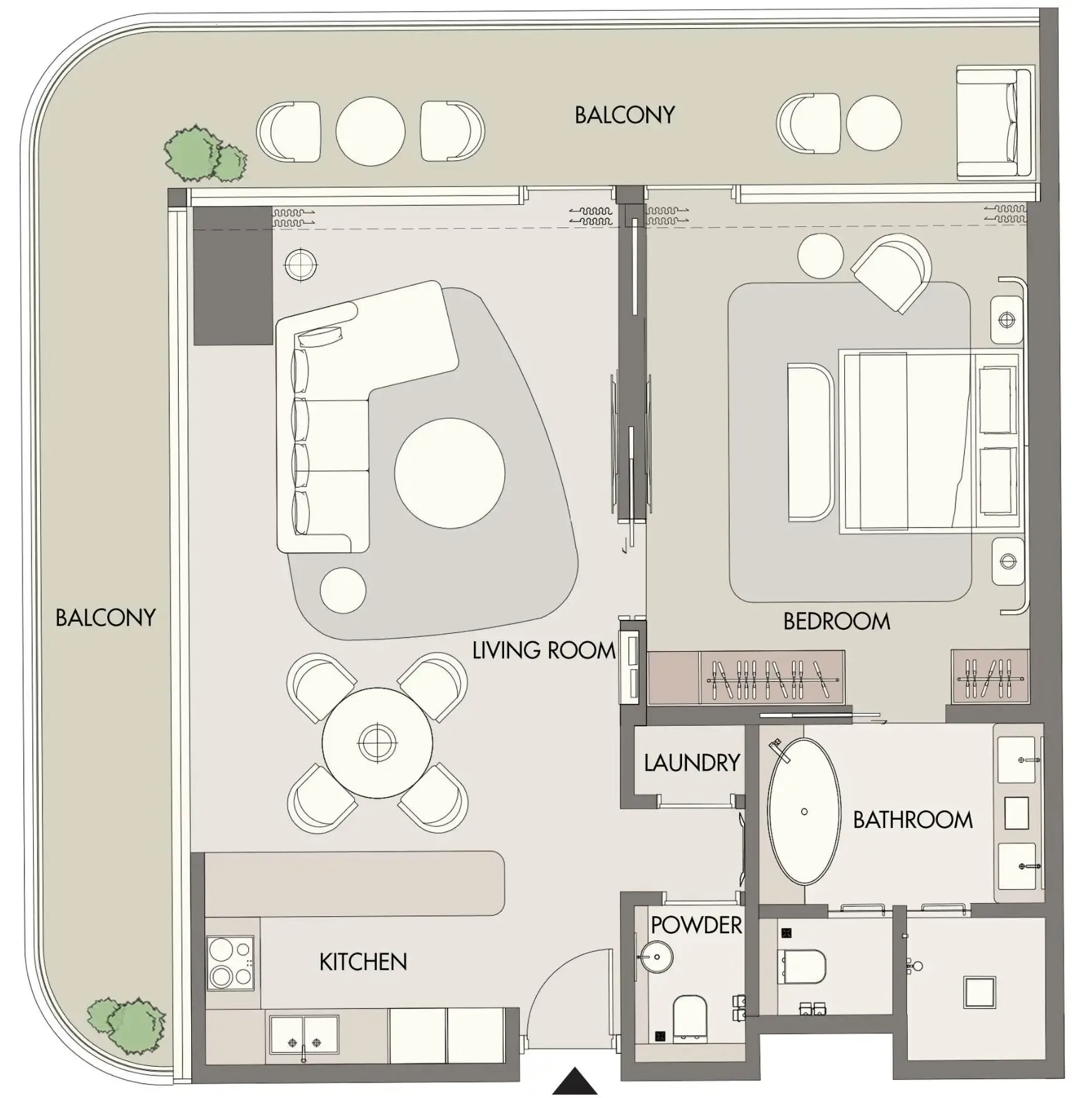 W Hotels and Residences Al Marjan 1 bed floor plan, 1,310 sqft