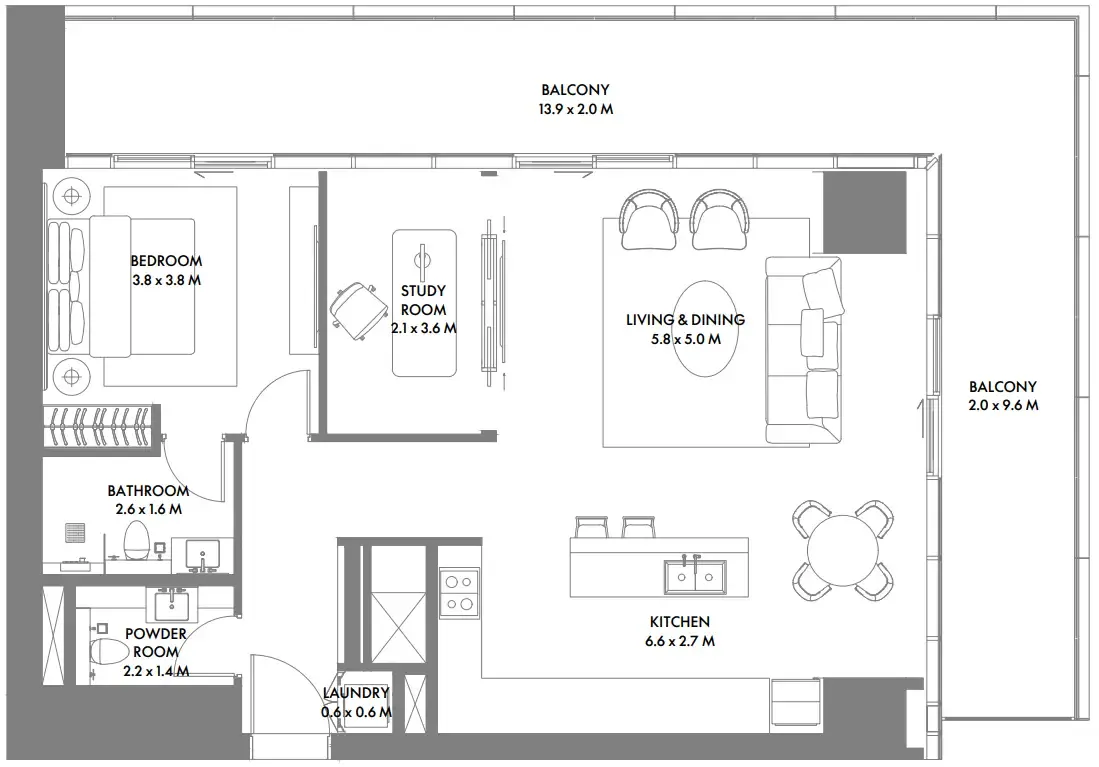 W The Residences by Arada 1 bed floor plan, 1,372 – 1,421 sqft