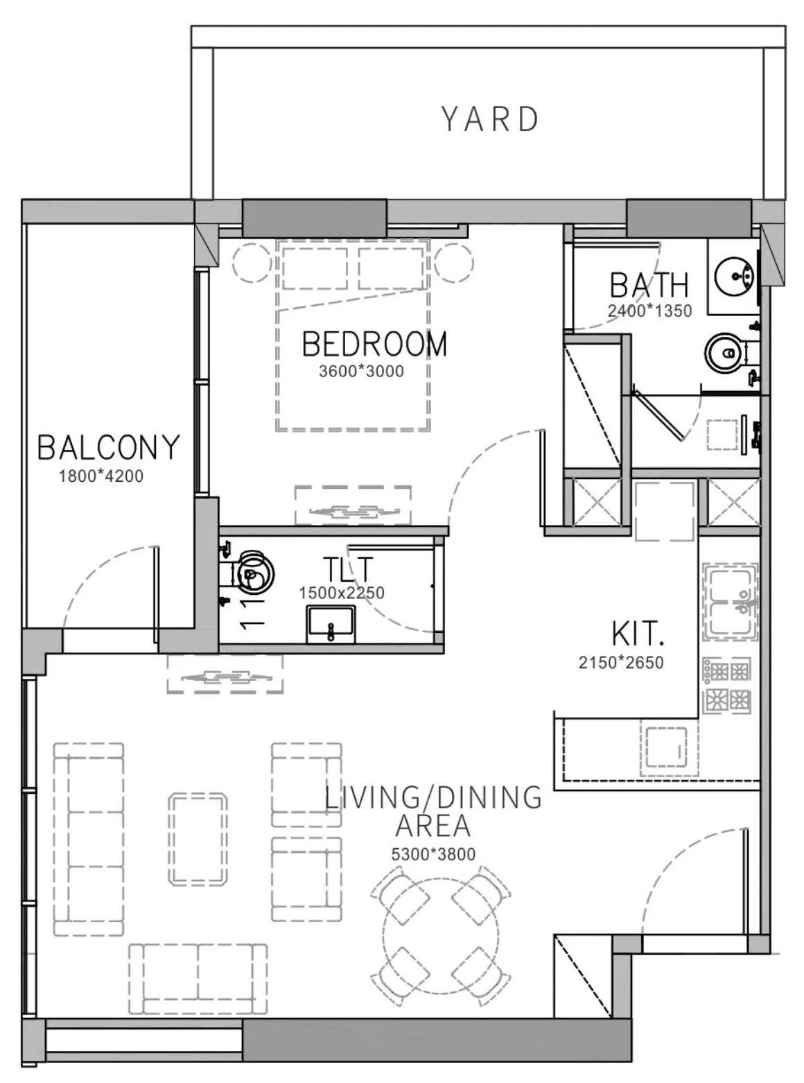 Stamn Yuni 1 bed floor plan, 821 sqft