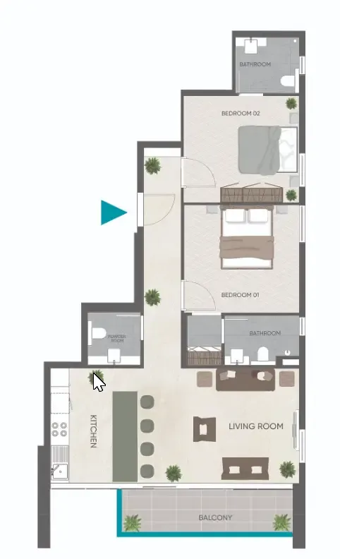 Eden Golf Views 1 2 bed floor plan, 1,004 sqft