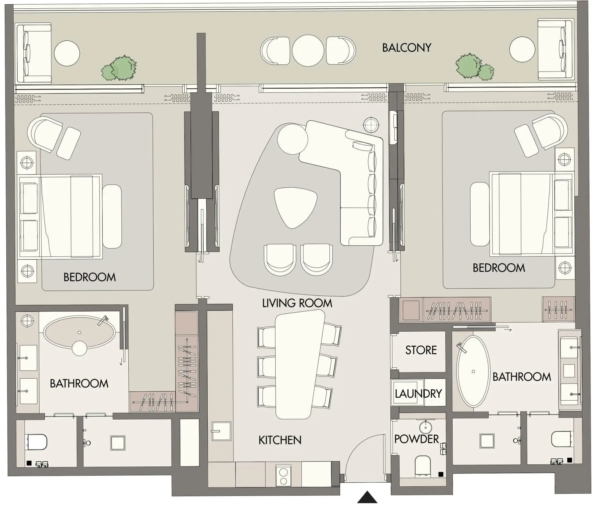 W Hotels and Residences Al Marjan 2 bed floor plan, 1,609 sqft