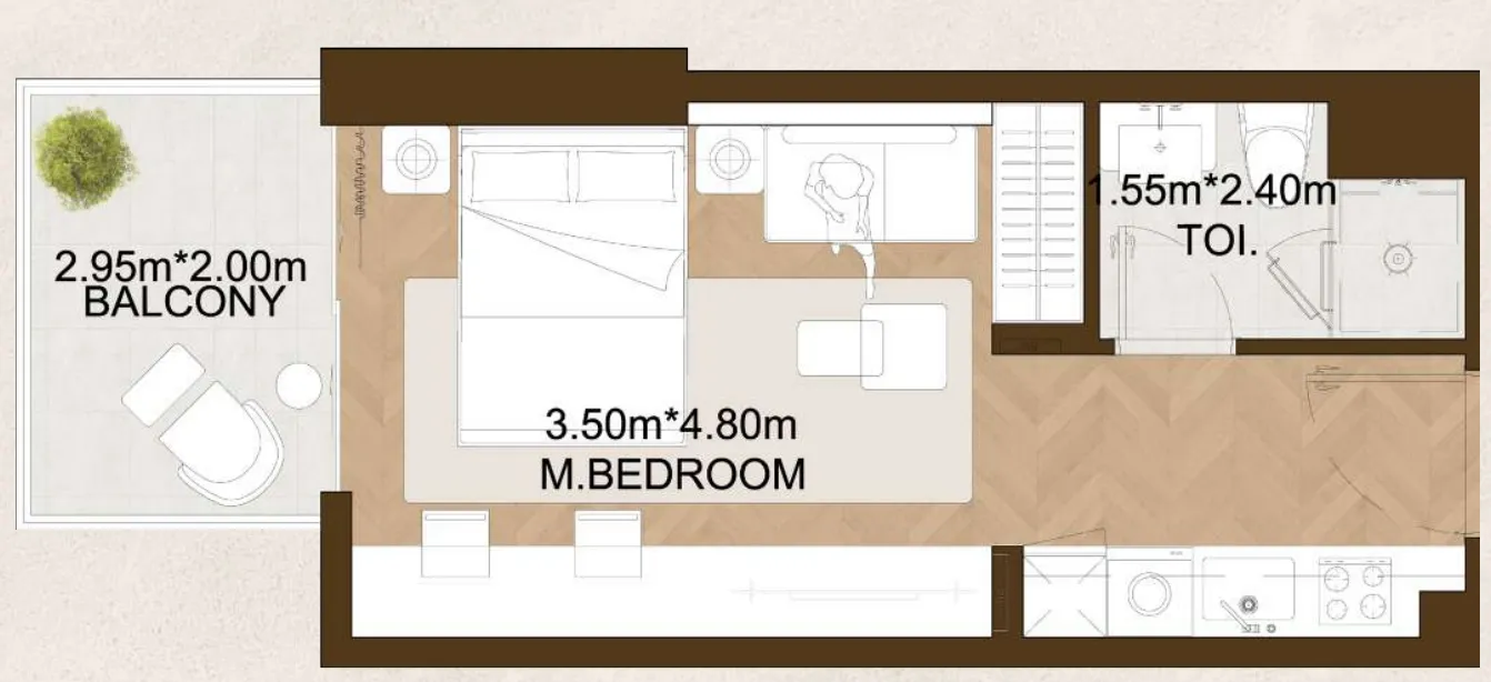 Sports View 2 Studio floor plan, 352 – 410 sqft