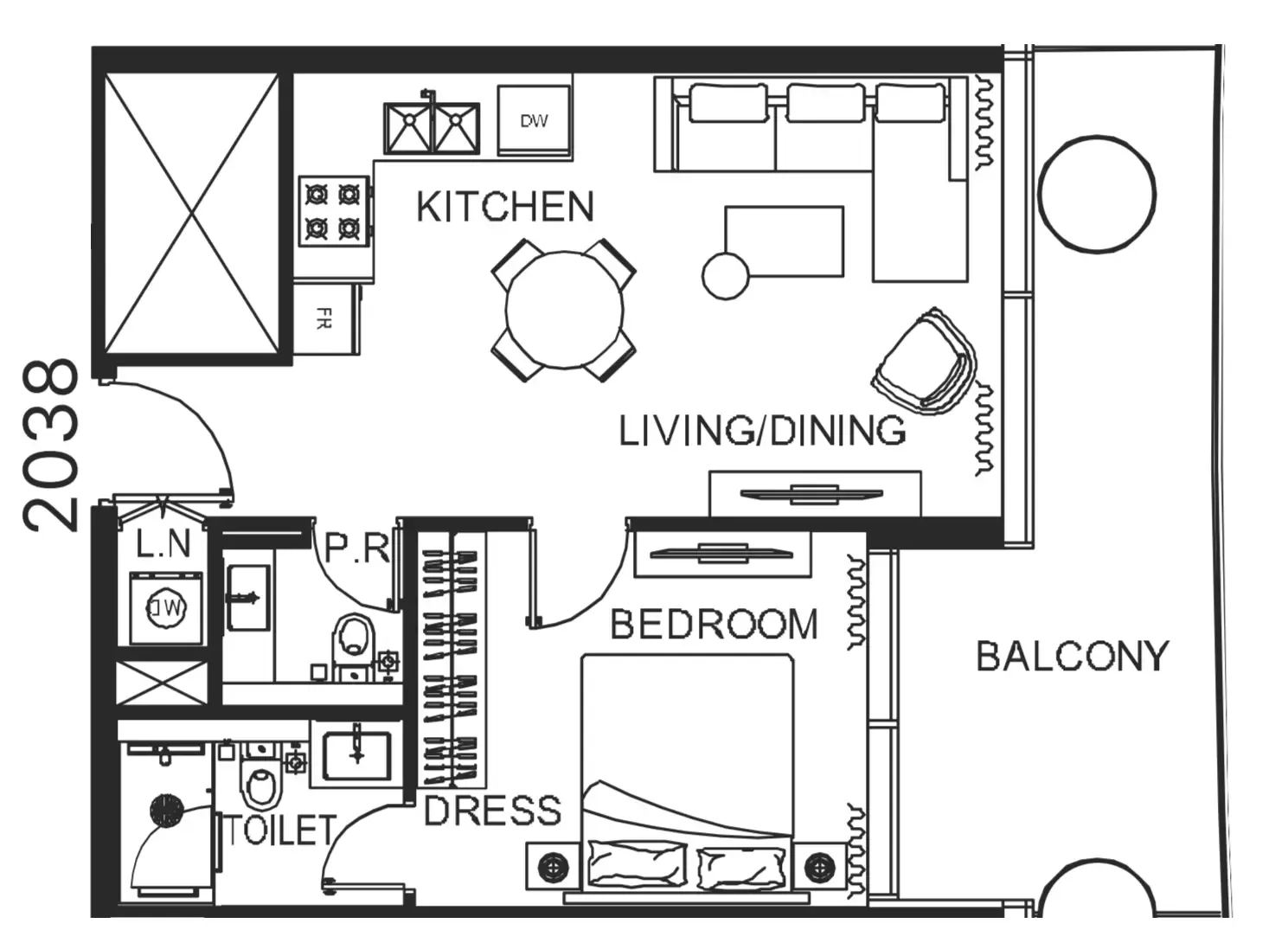 The WOW Tower 1 bed floor plan, 696 sqft