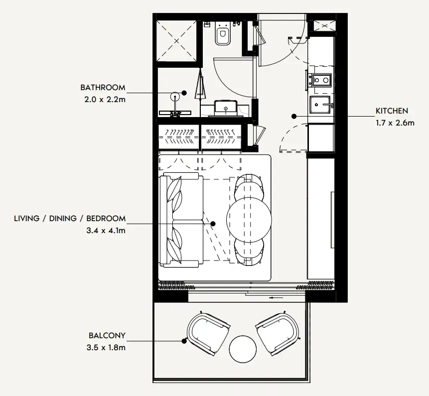 Azizi Noura Studio floor plan, 339 sqft