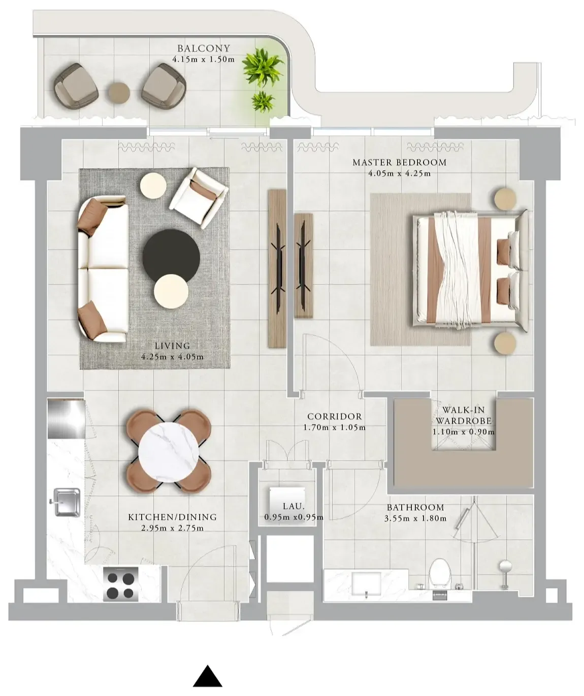 Clearpoint 1 bed floor plan, 808 sqft