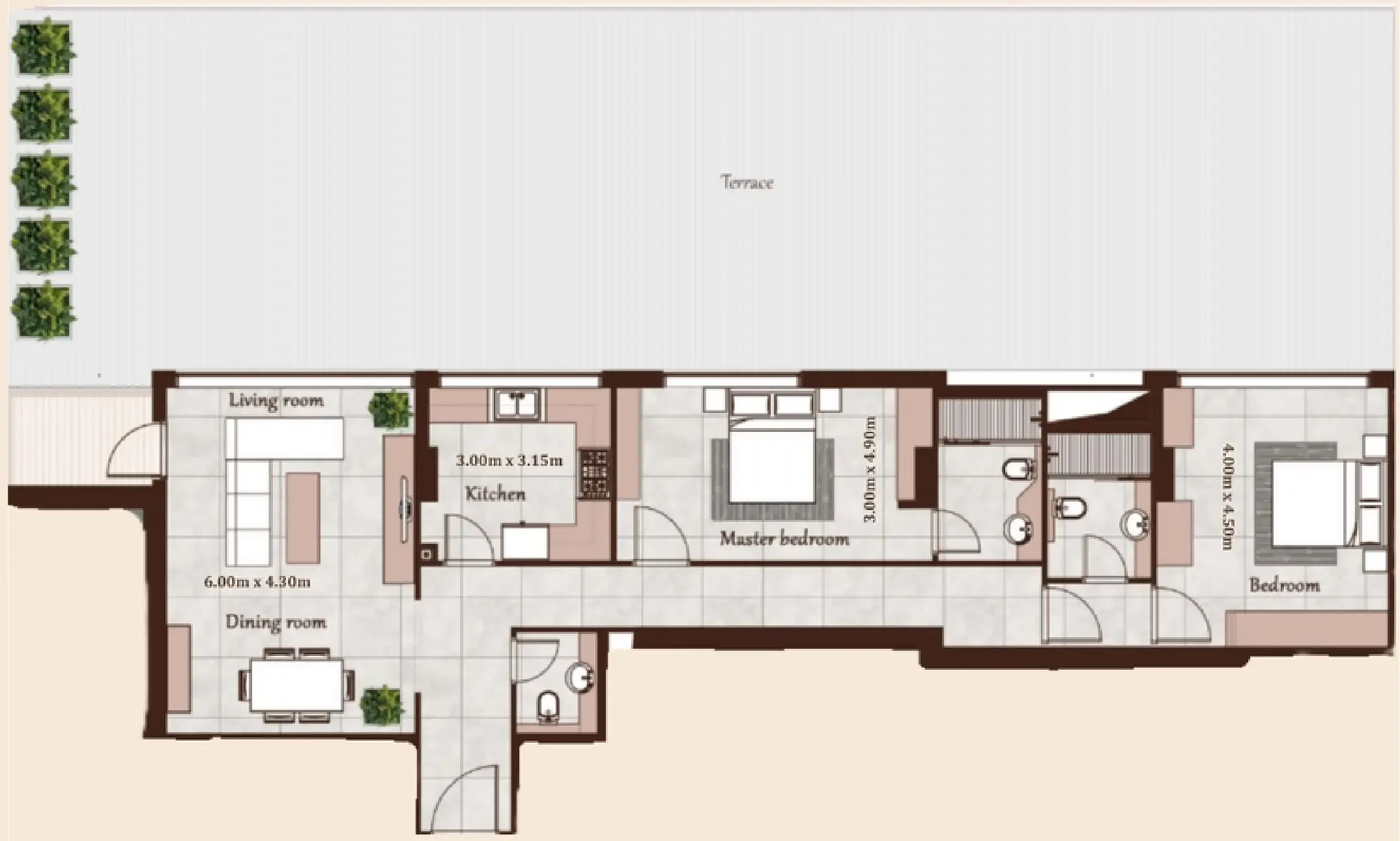 Maison Cannelle Residence 2 bed floor plan, 2,888 sqft