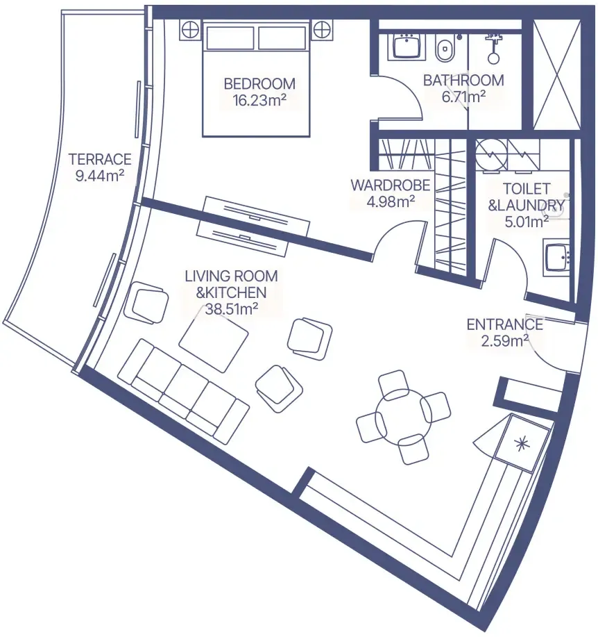 Gianfranco Ferre Residences 1 bed floor plan, 920 sqft
