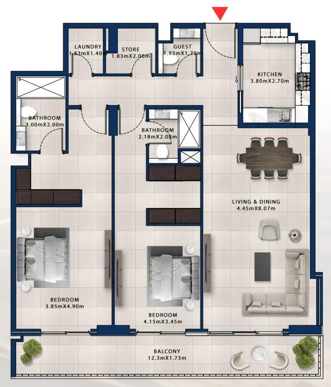 Asayel Avenue 2 bed floor plan, 1,757 sqft