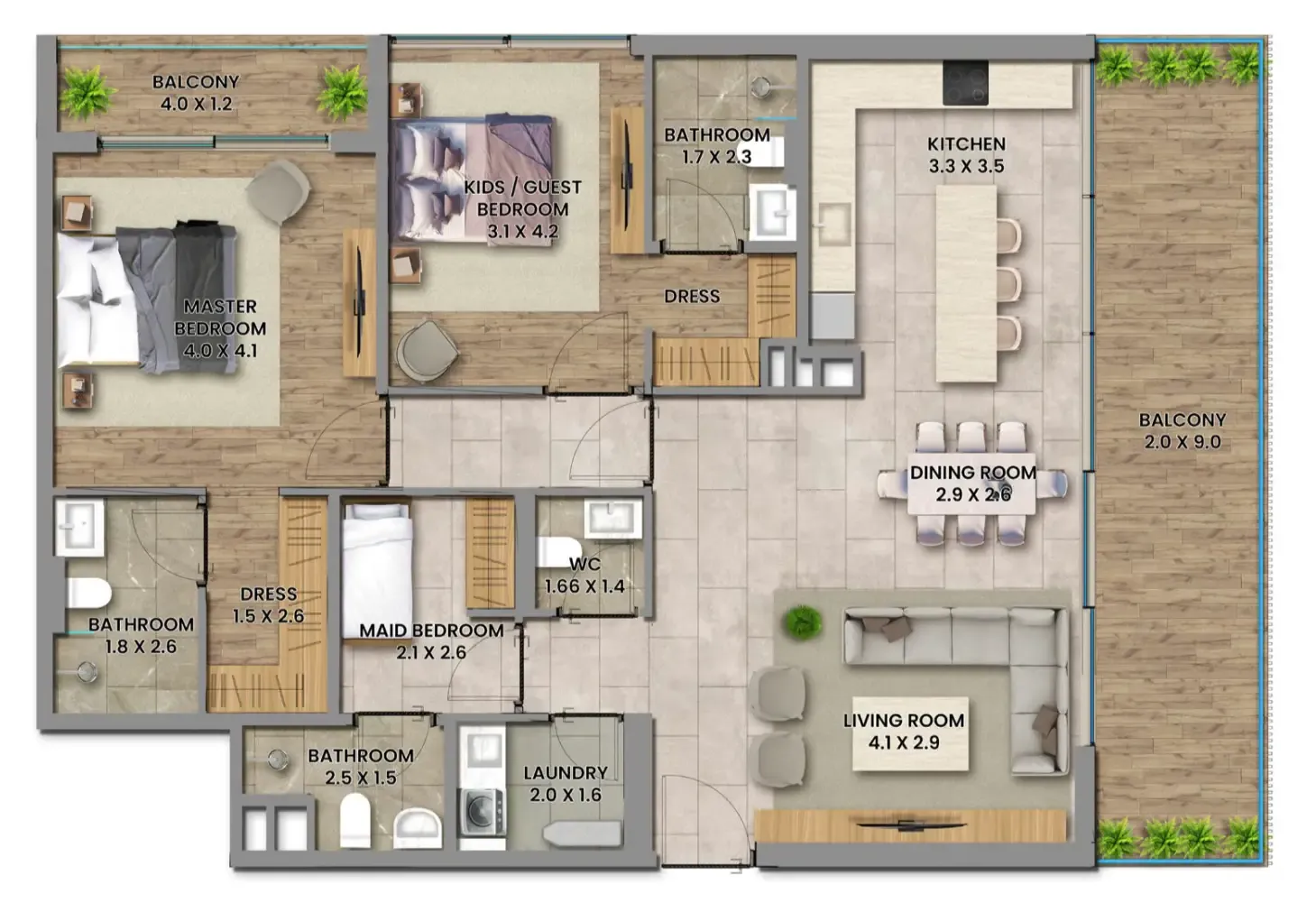 Elemental 78 2 bed floor plan, 1,577 sqft