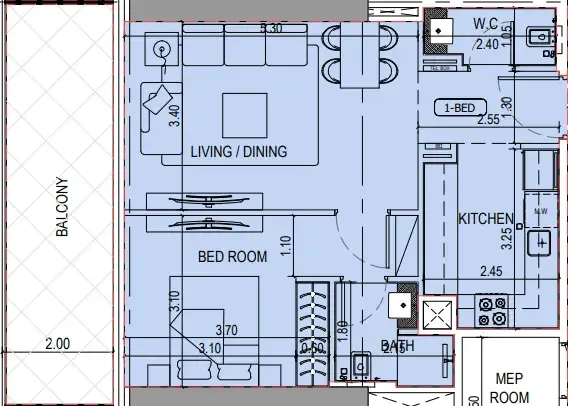 Binghatti Sky Terraces 1 bed floor plan, 751 sqft