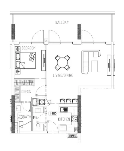 Damac Riverside Views 1 bed floor plan, 1,047 sqft