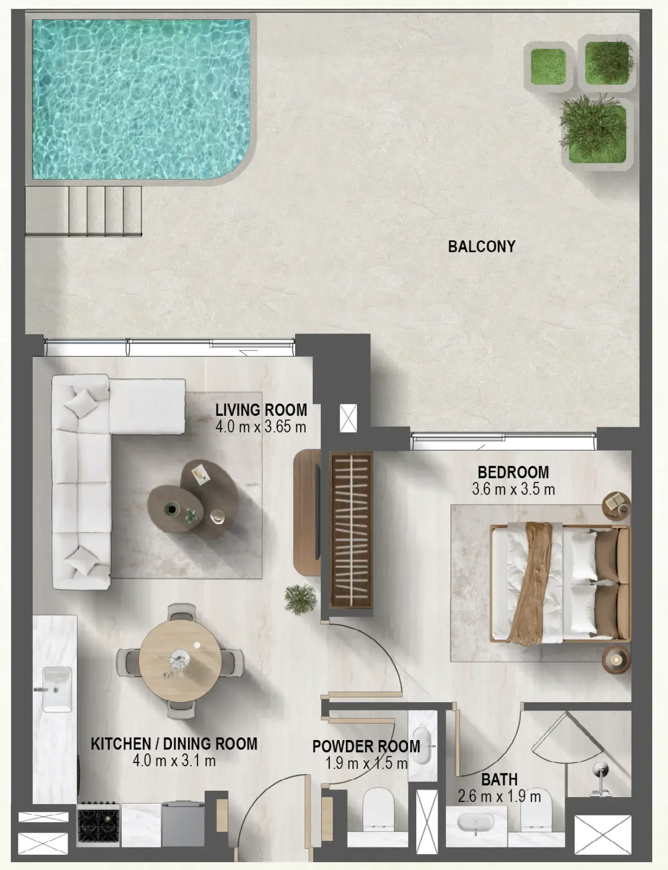 Sanctuary 1 bed floor plan, 1,074 sqft