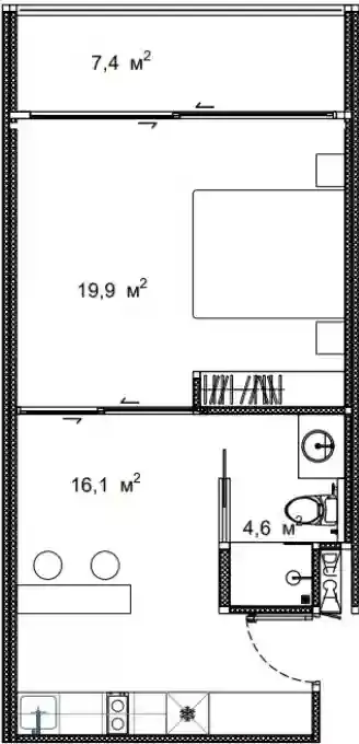 Sun Hills Lakeside 1 bed floor plan, 506 sqft