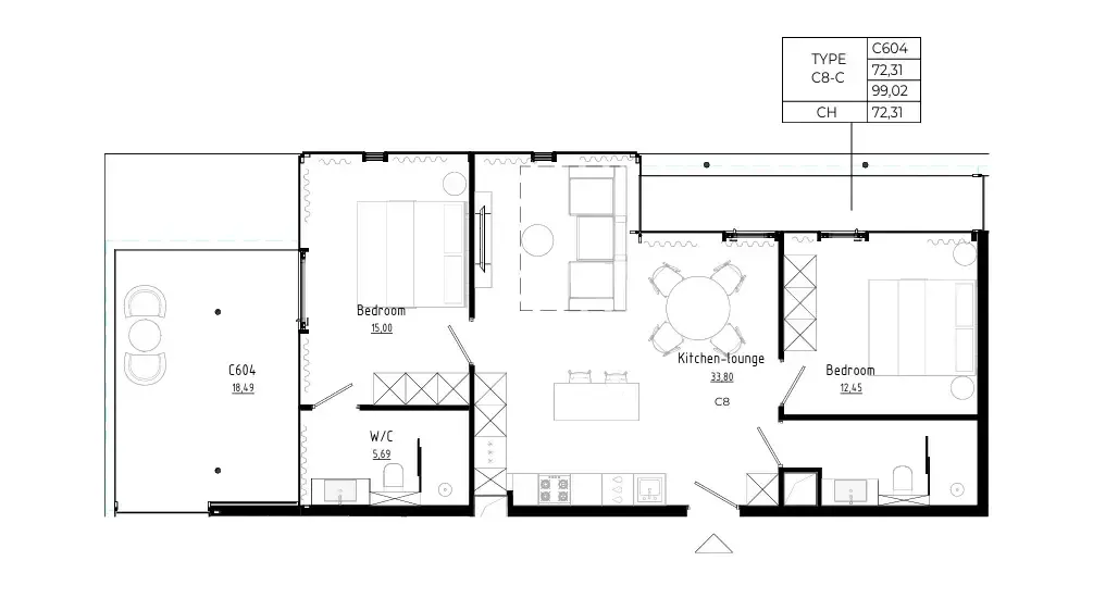 Bamboo Forest 2 bed floor plan, 1,087 sqft