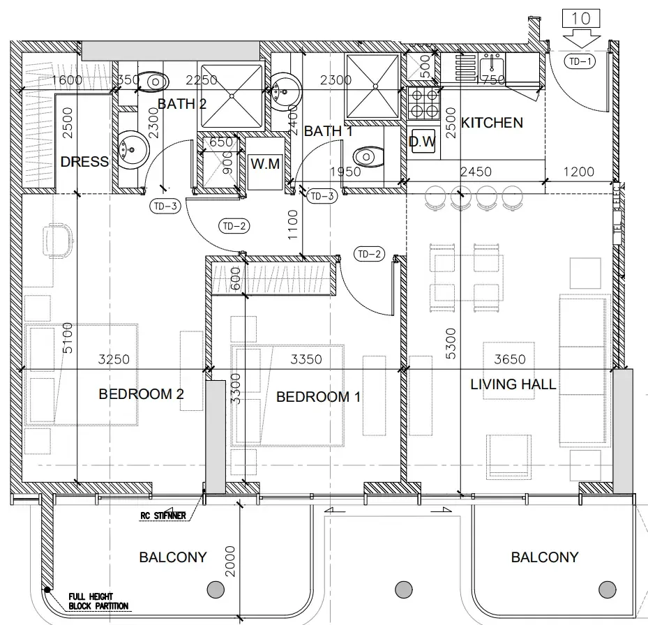 Oak Yard 2 bed floor plan, 1,066 sqft