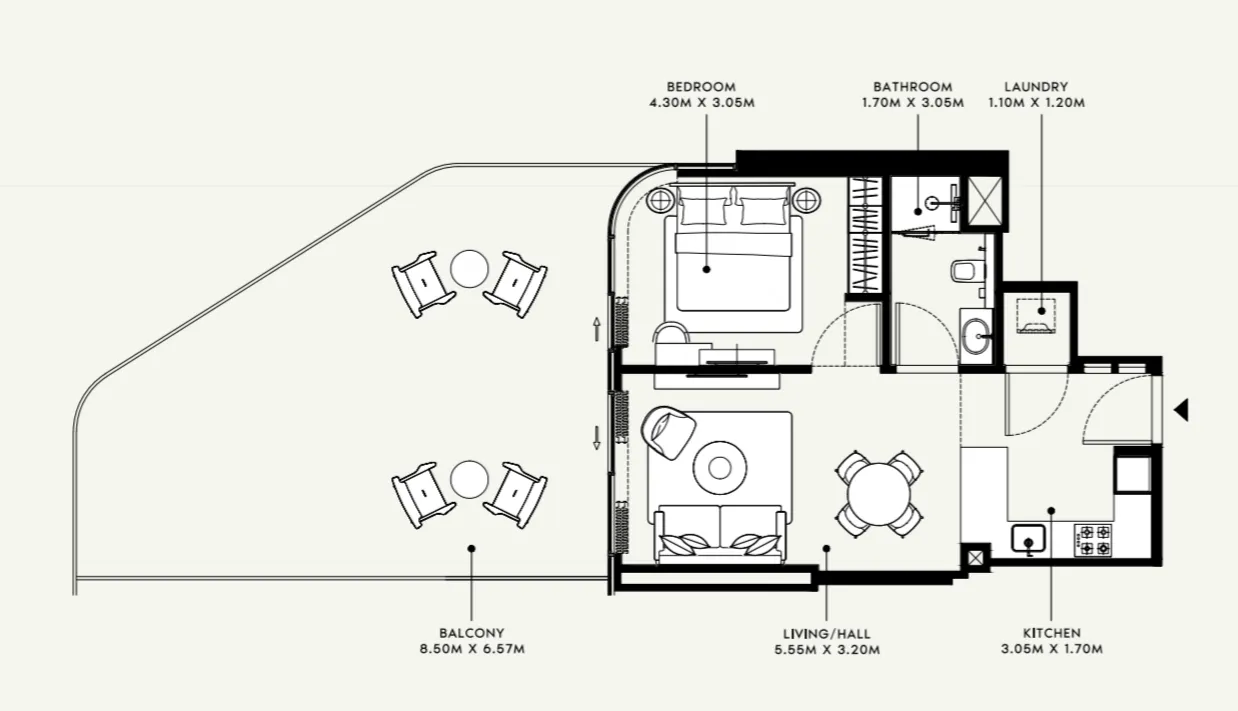Azizi Ruby 1 bed floor plan, 1,043 sqft