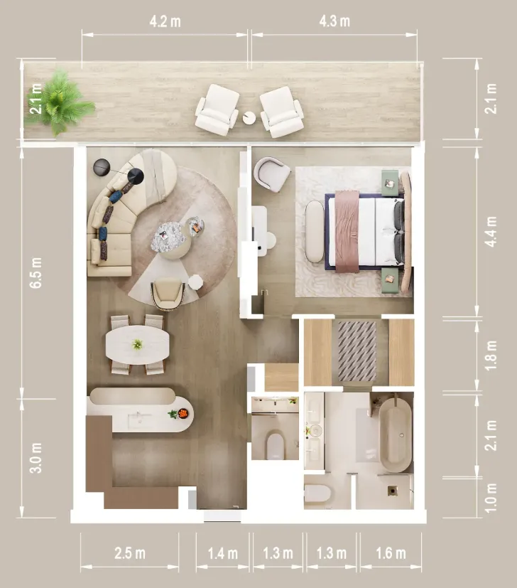 Mandarin Oriental Residences 1 bed floor plan, 1,122 sqft
