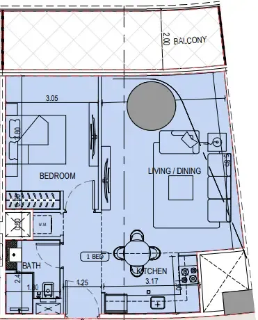 Binghatti Sky Terraces 1 bed floor plan, 777 – 786 sqft