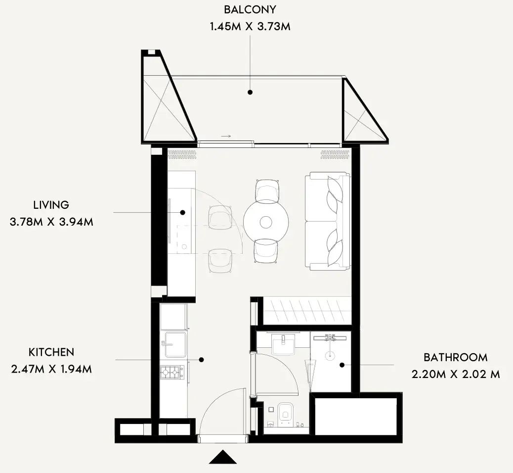 Azizi Wares Studio floor plan, 342 sqft