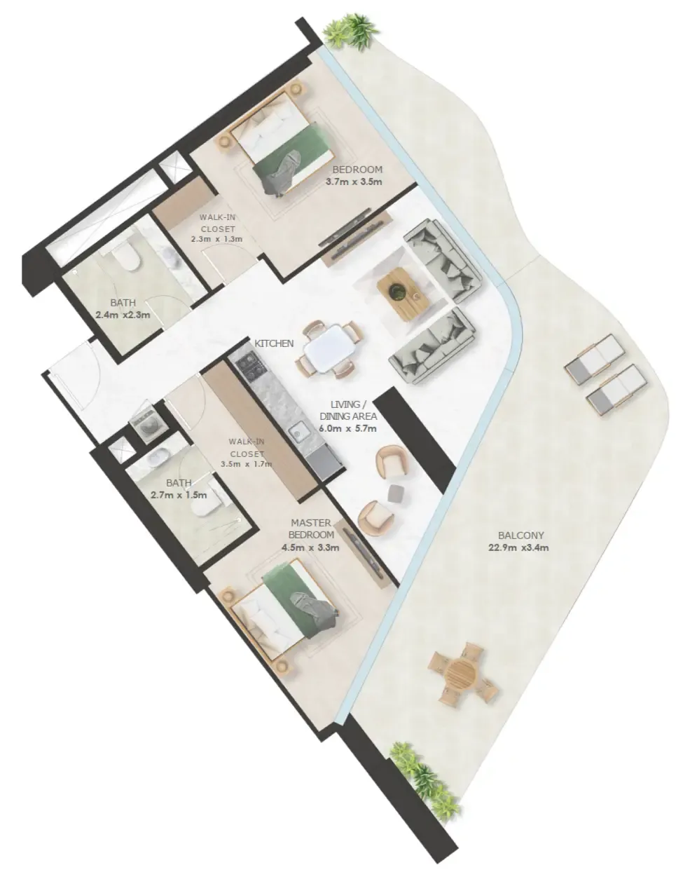 Oystra 2 bed floor plan, 1,638 sqft