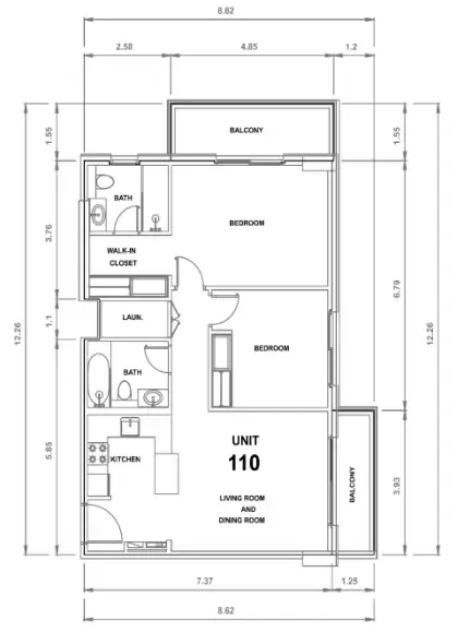 Majestique Residence 2 2 bed floor plan, 976 sqft