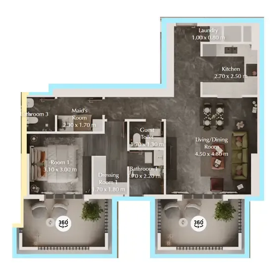 Bab Al Qasr Garden Residences 65 1 bed floor plan, 937 sqft
