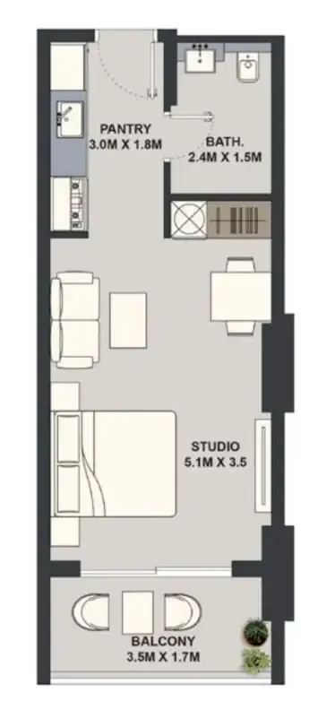 Maison Elysee Studio floor plan, 390 – 405 sqft