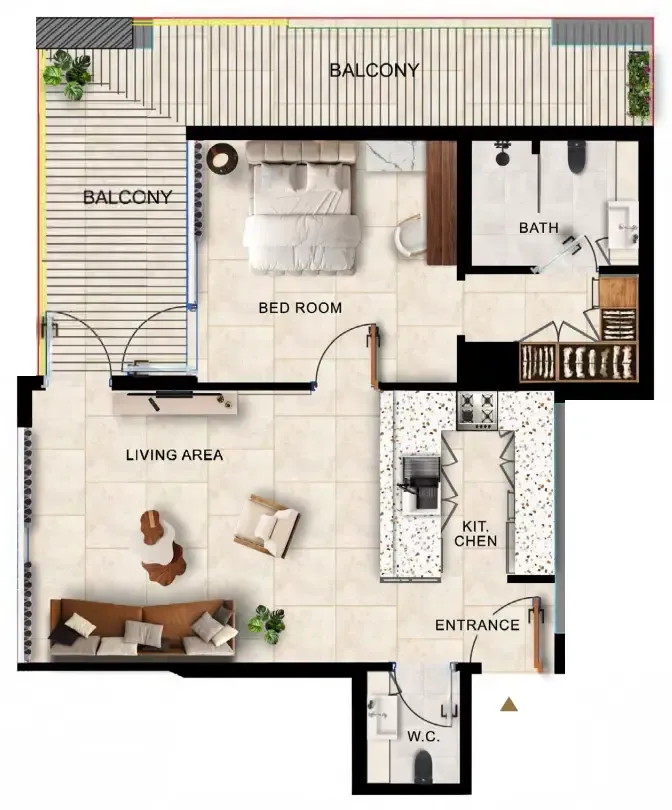 Kingdom Gate 1 bed floor plan, 968 sqft