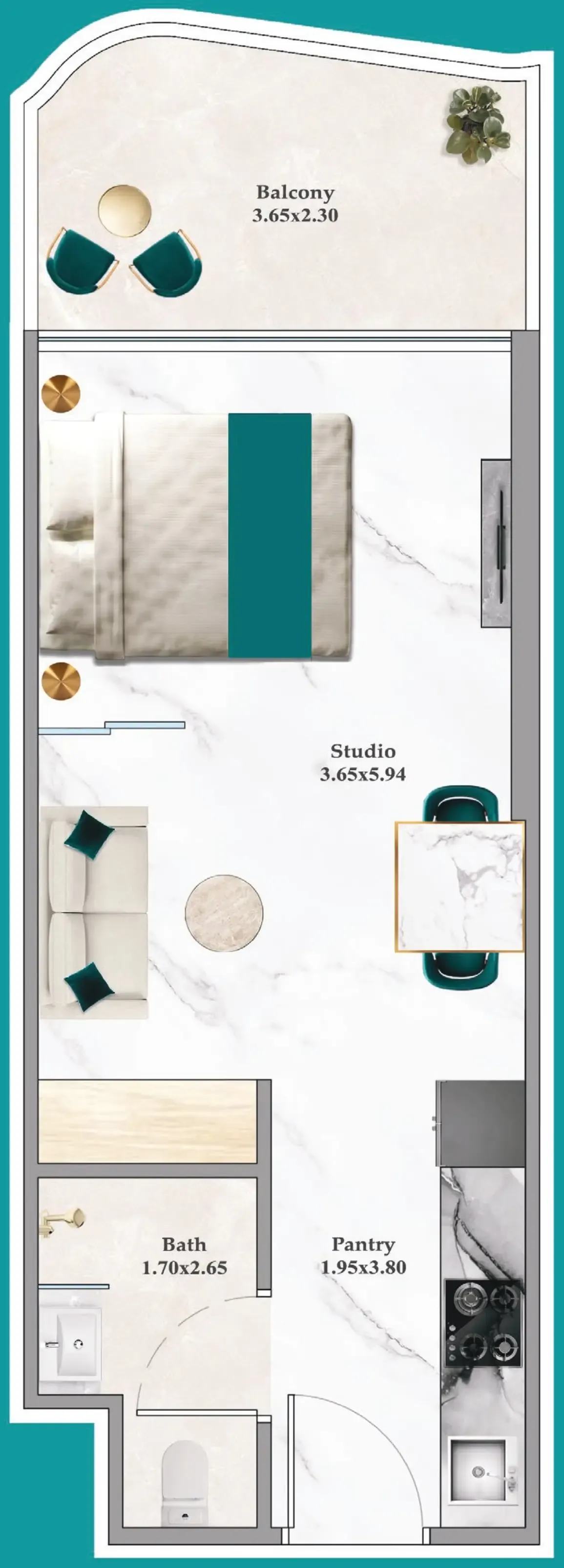 Breez Studio floor plan, 414 sqft