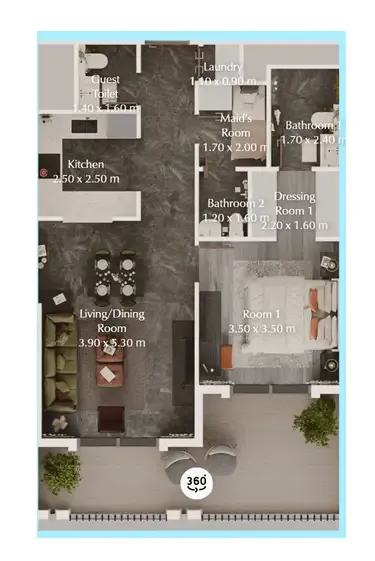 Bab Al Qasr Garden Residences 65 1 bed floor plan, 853 sqft