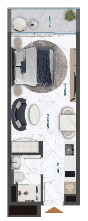 Wadi Hills Studio floor plan, 369 sqft