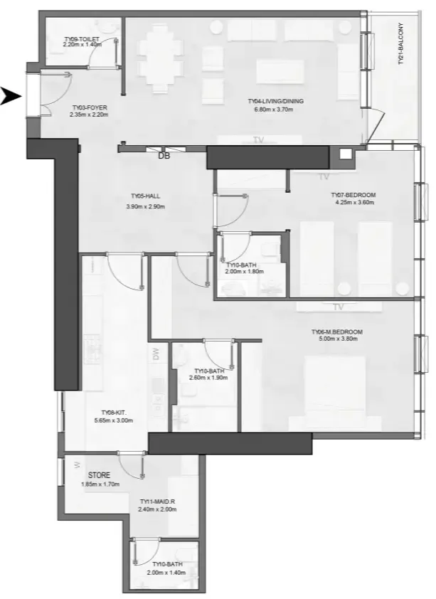 Joud Tower 2 bed floor plan, 1,547 – 1,573 sqft