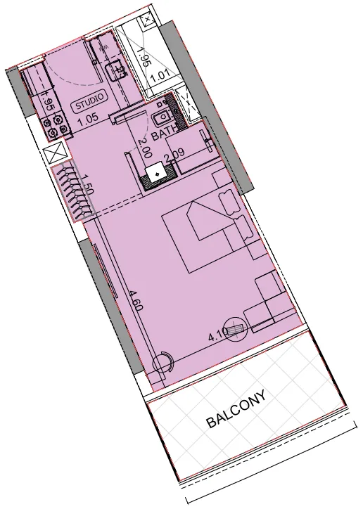 Binghatti Aquarise Studio floor plan, 489 sqft