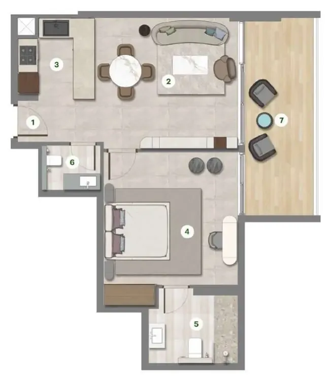 Parkgreen Residences 1 bed floor plan, 694 sqft