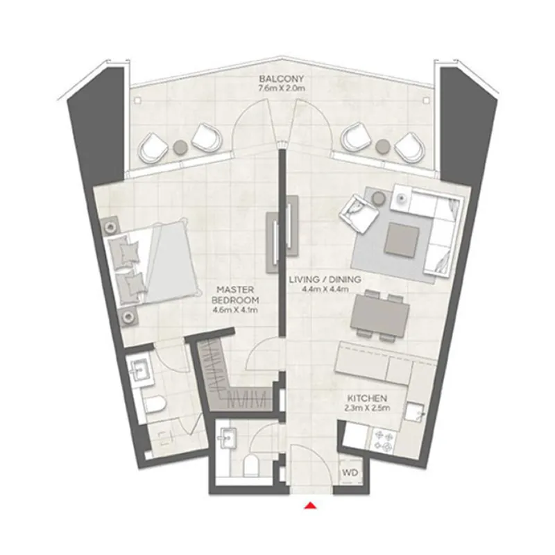 LIV Marina 1 bed floor plan, 914 sqft