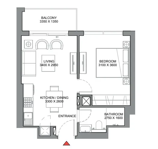 350 Riverside Crescent 1 bed floor plan, 1,180 sqft