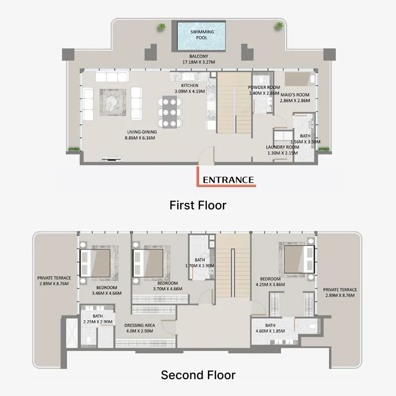 Primero Residences 3 bed floor plan, 3,328 sqft