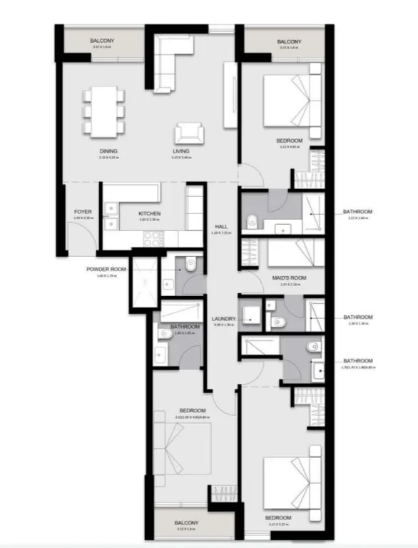 Al Mamsha Sharjah 3 bed floor plan, 1,785 sqft
