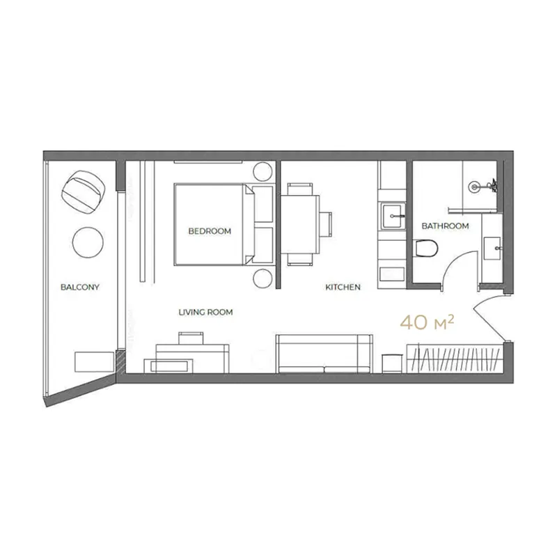 Pandawa Residence 1 bed floor plan, 430 sqft