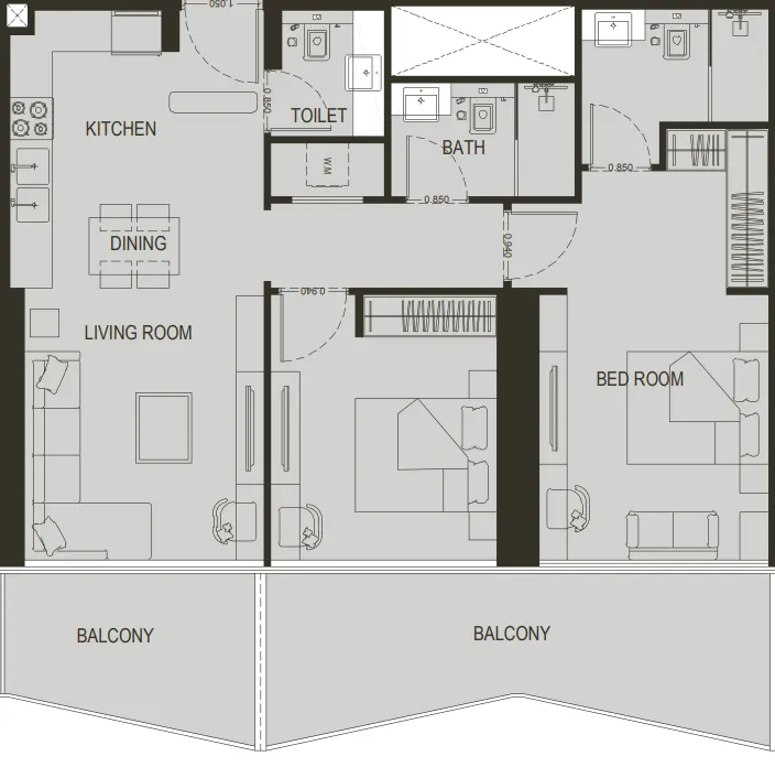 Binghatti Haven 2 bed floor plan, 1,159 sqft