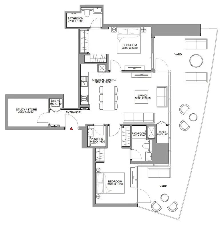 Skyscape 2 bed floor plan, 1,550 sqft