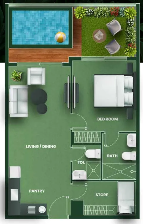 Vincitore Aqua Flora 1 bed floor plan, 806 – 836 sqft