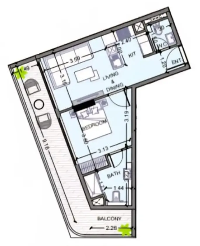 Celesto 2 1 bed floor plan, 643 – 652 sqft