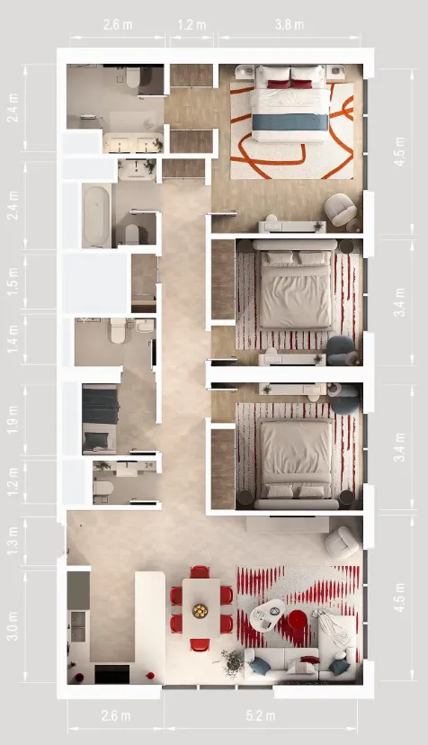 Rosso Bay Residences 3 bed floor plan, 2,452 – 3,361 sqft