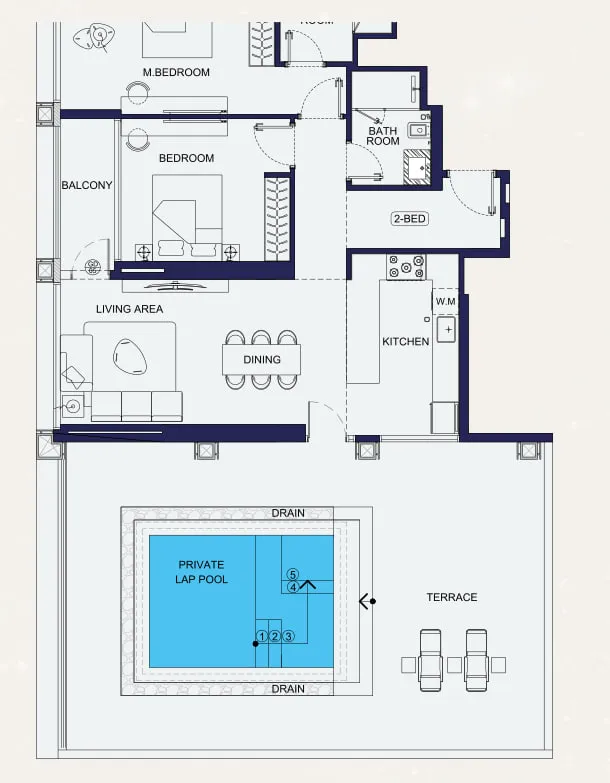 Binghatti Starfall 2 bed floor plan, 1,931 sqft