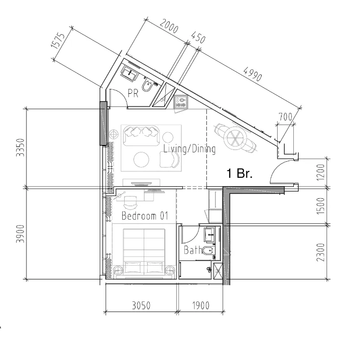 Damac Hills 2 - Hotel Edge by Rotana 1 bed floor plan, 555 sqft