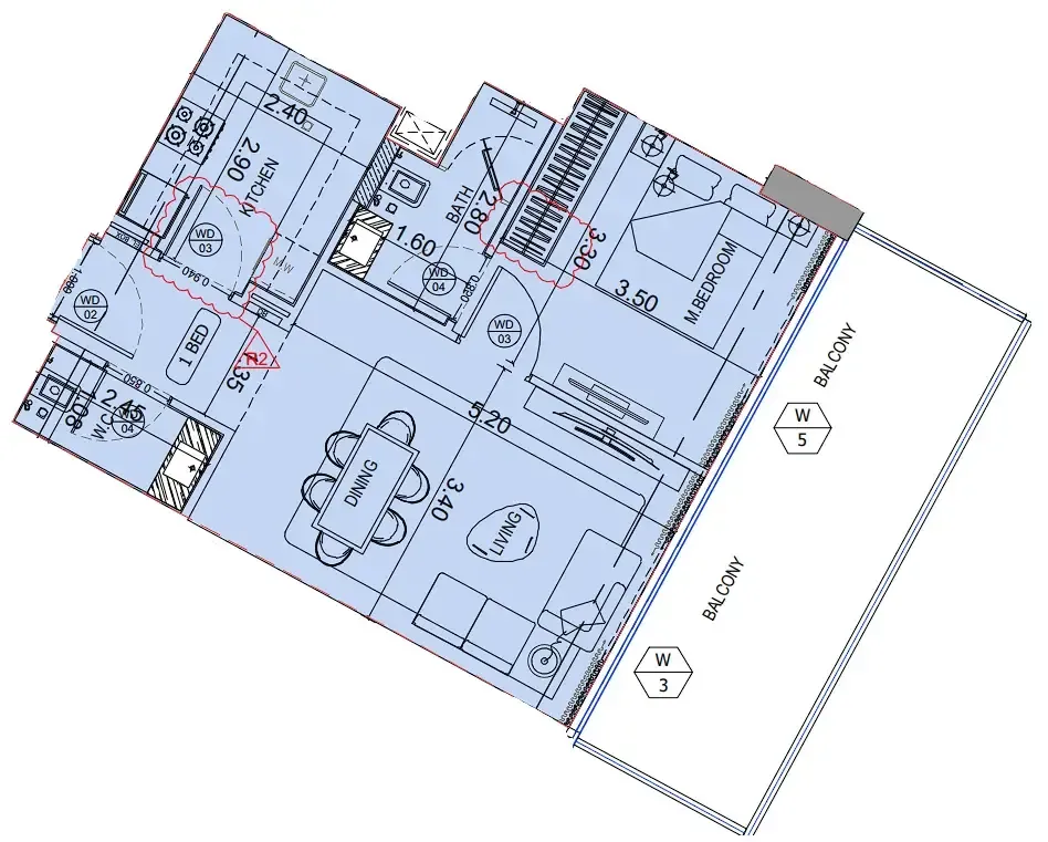 Binghatti HillCrest 1 bed floor plan, 717 sqft