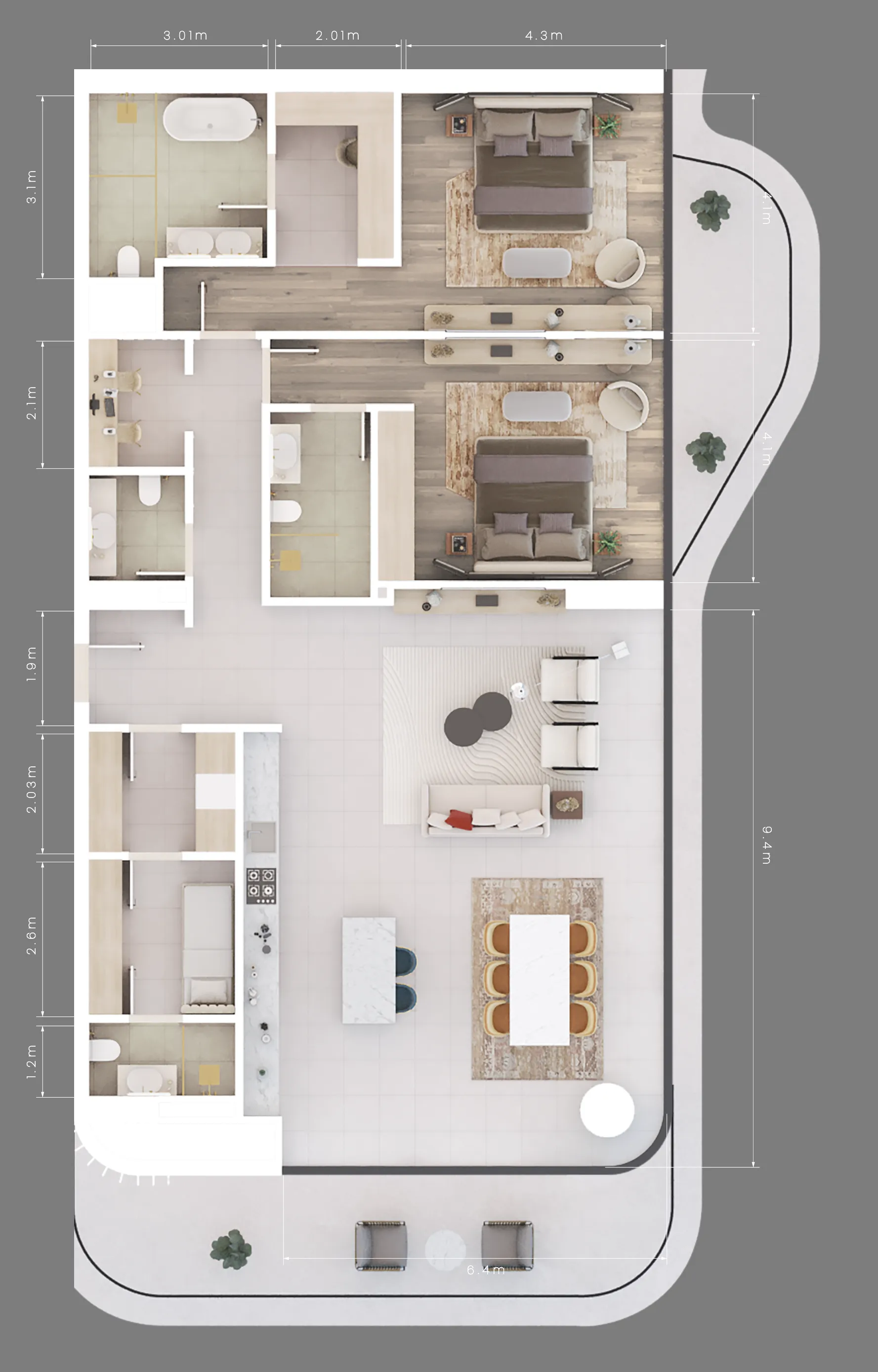 Mamsha Gardens 2 bed floor plan, 2,188 sqft