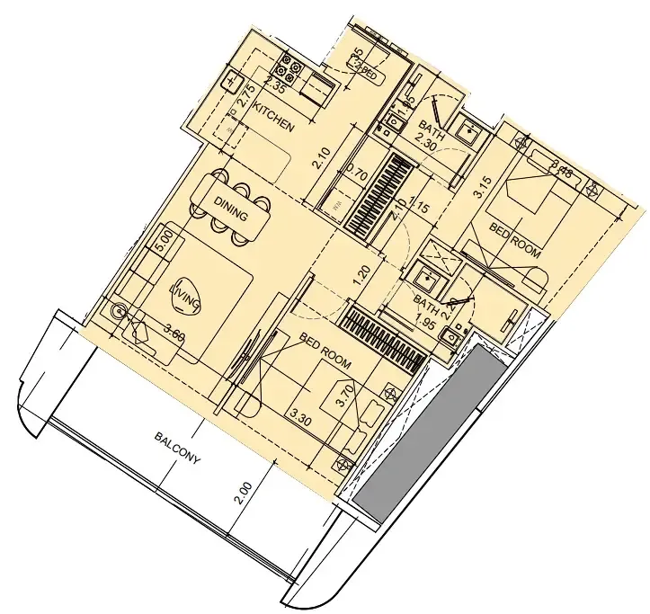 Vision Iconic 2 bed floor plan, 996 – 1,002 sqft